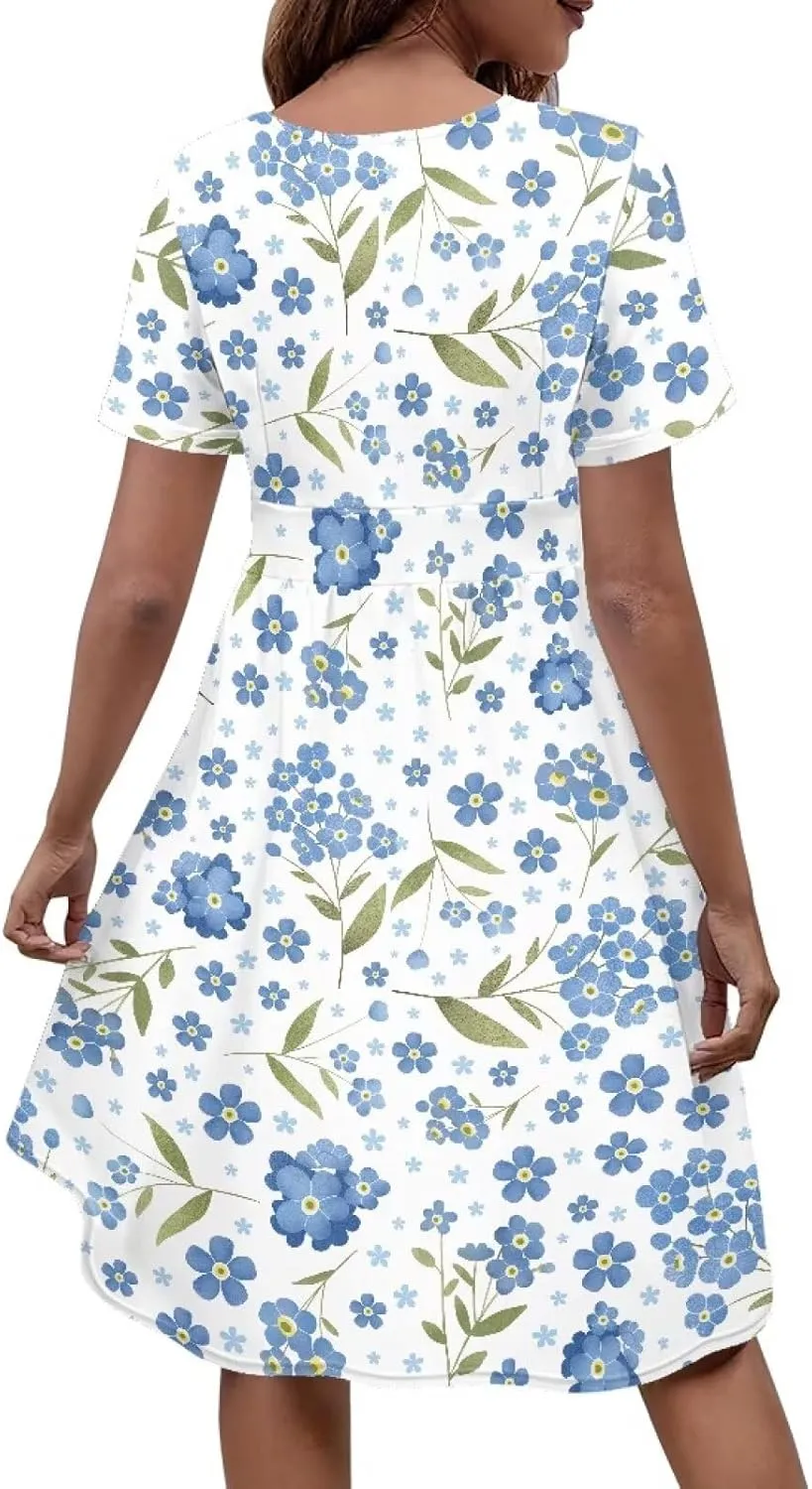 Women's 1950s Retro Rockabilly Waist-Slimming A-line Dress Floral Pattern V Neck 2024 Wedding Guest Summer Dress