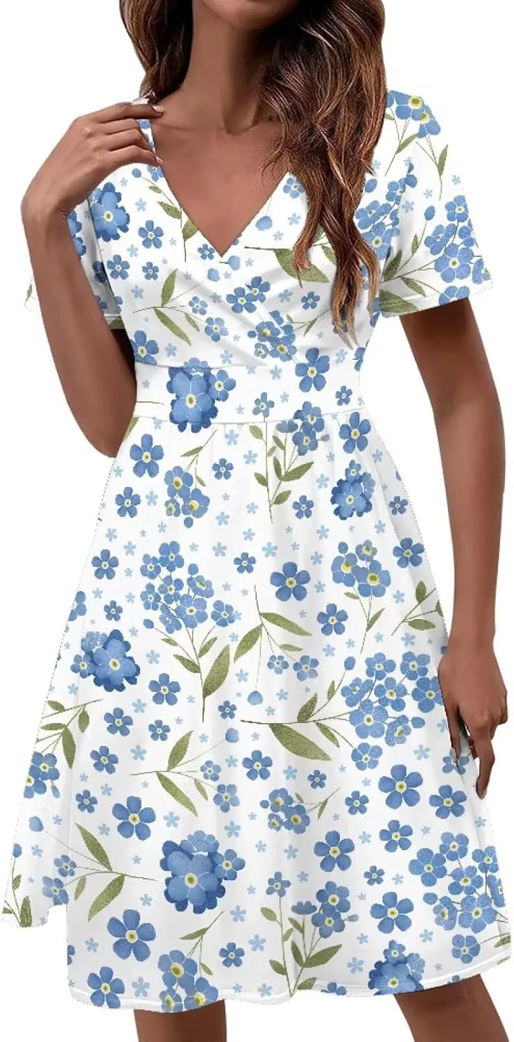 Women's 1950s Retro Rockabilly Waist-Slimming A-line Dress Floral Pattern V Neck 2024 Wedding Guest Summer Dress