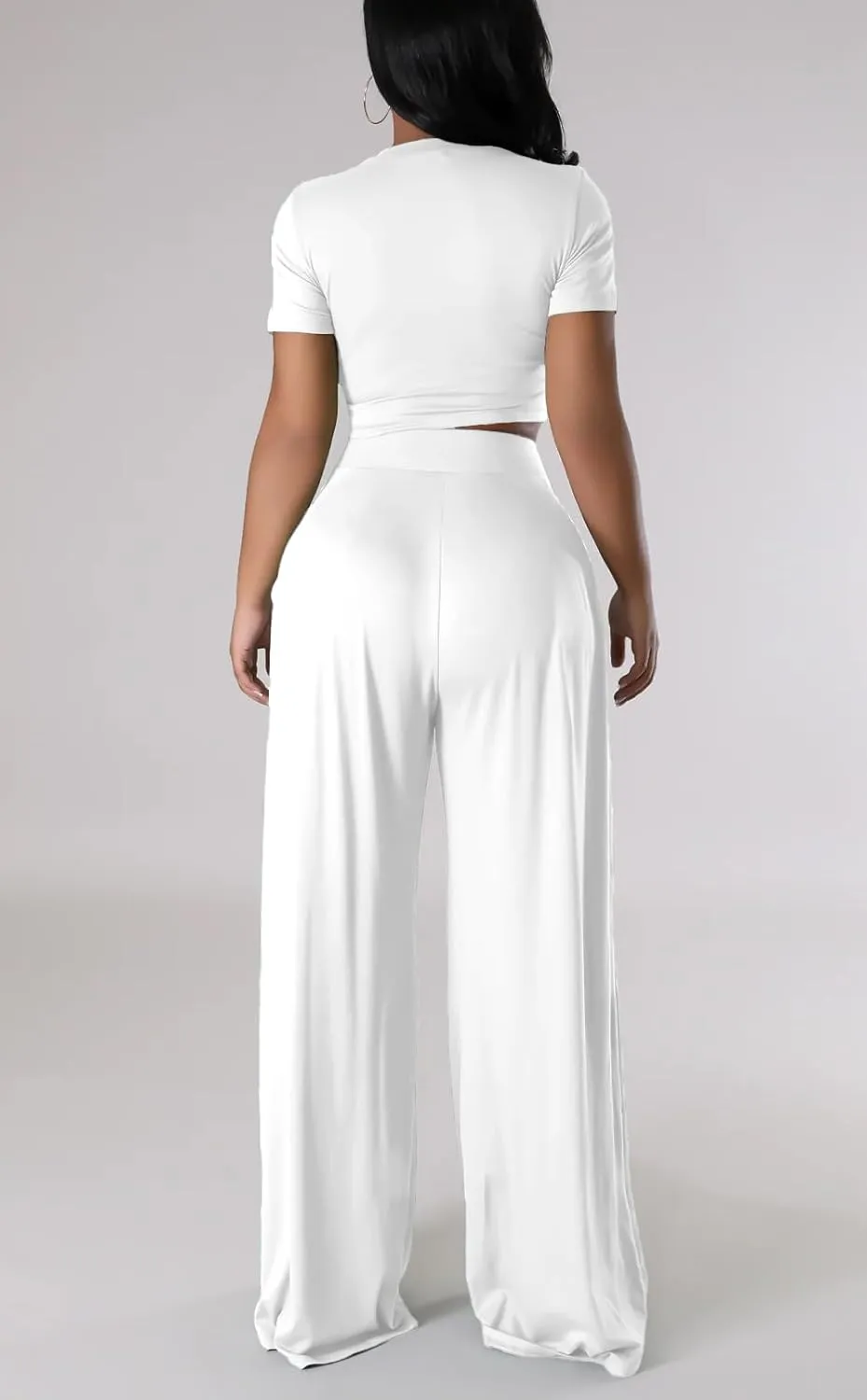 Womens 2 Piece Lounge Sets Casual Comfy Tracksuits Outfits Crop Tops Round Neck Wide Leg Pants Short Sleeve Jumpsuits