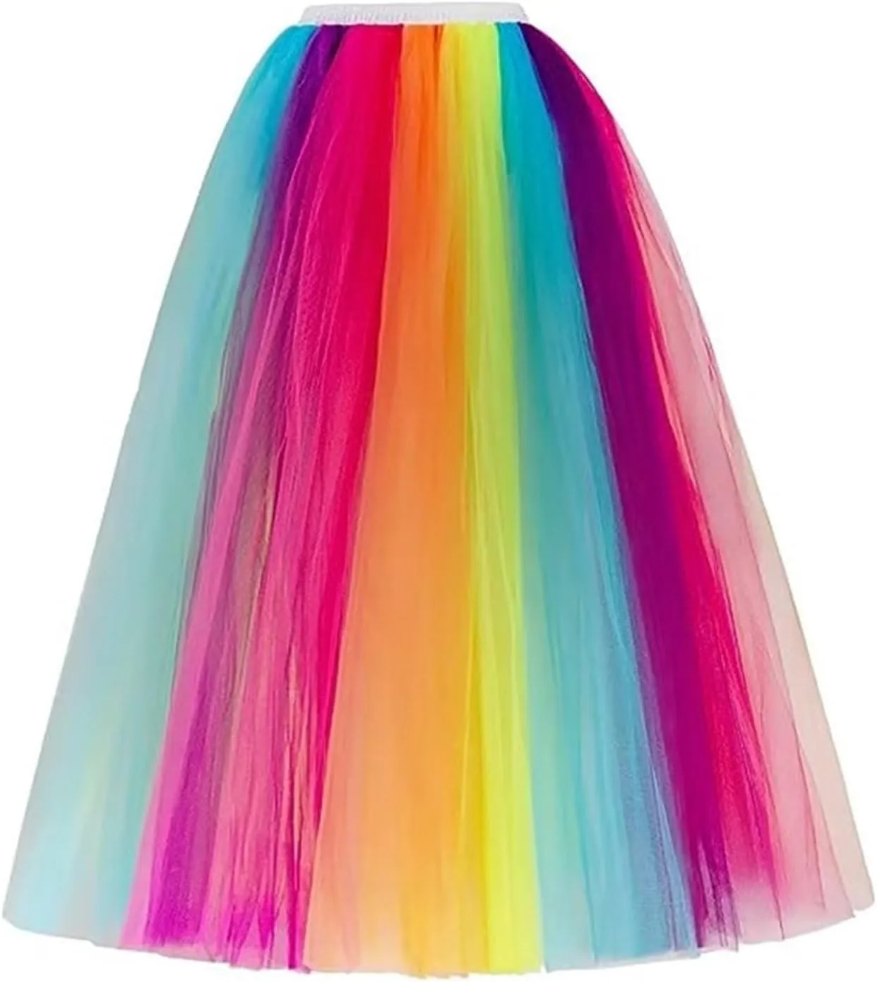 Women's A Line Pleated Long Maxi Tutu Tulle Party Skirts Rainbow Dress