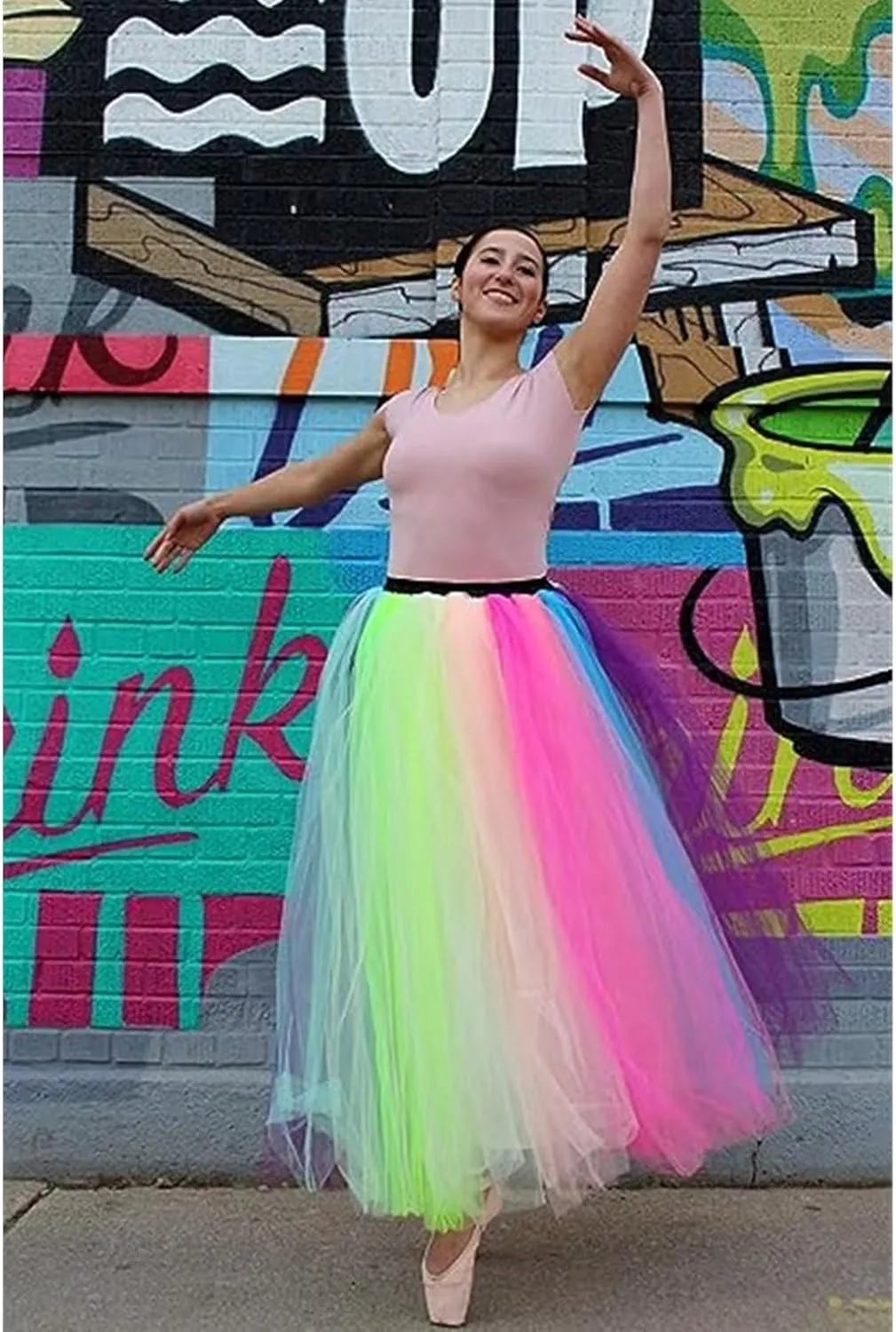 Women's A Line Pleated Long Maxi Tutu Tulle Party Skirts Rainbow Dress