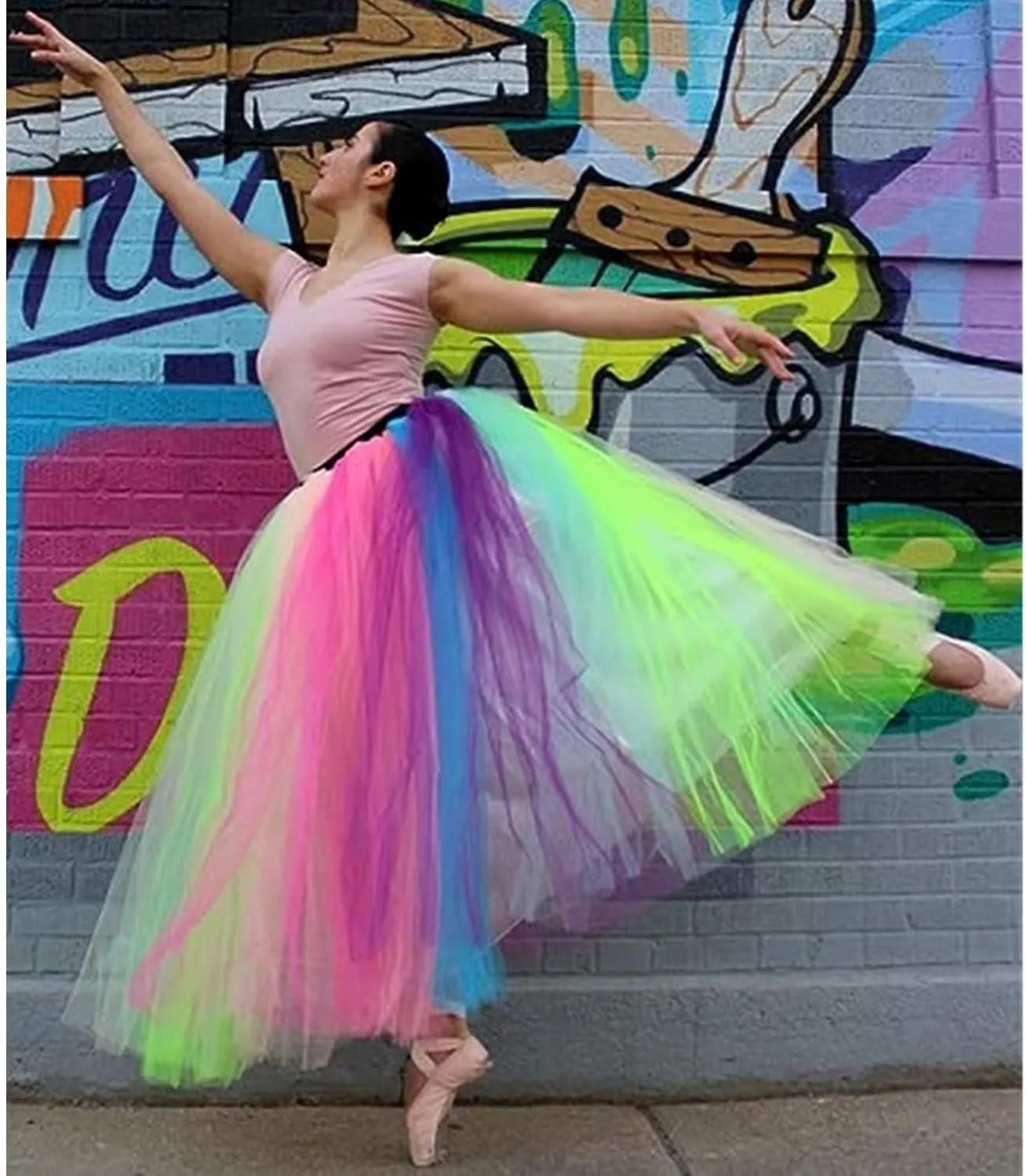 Women's A Line Pleated Long Maxi Tutu Tulle Party Skirts Rainbow Dress