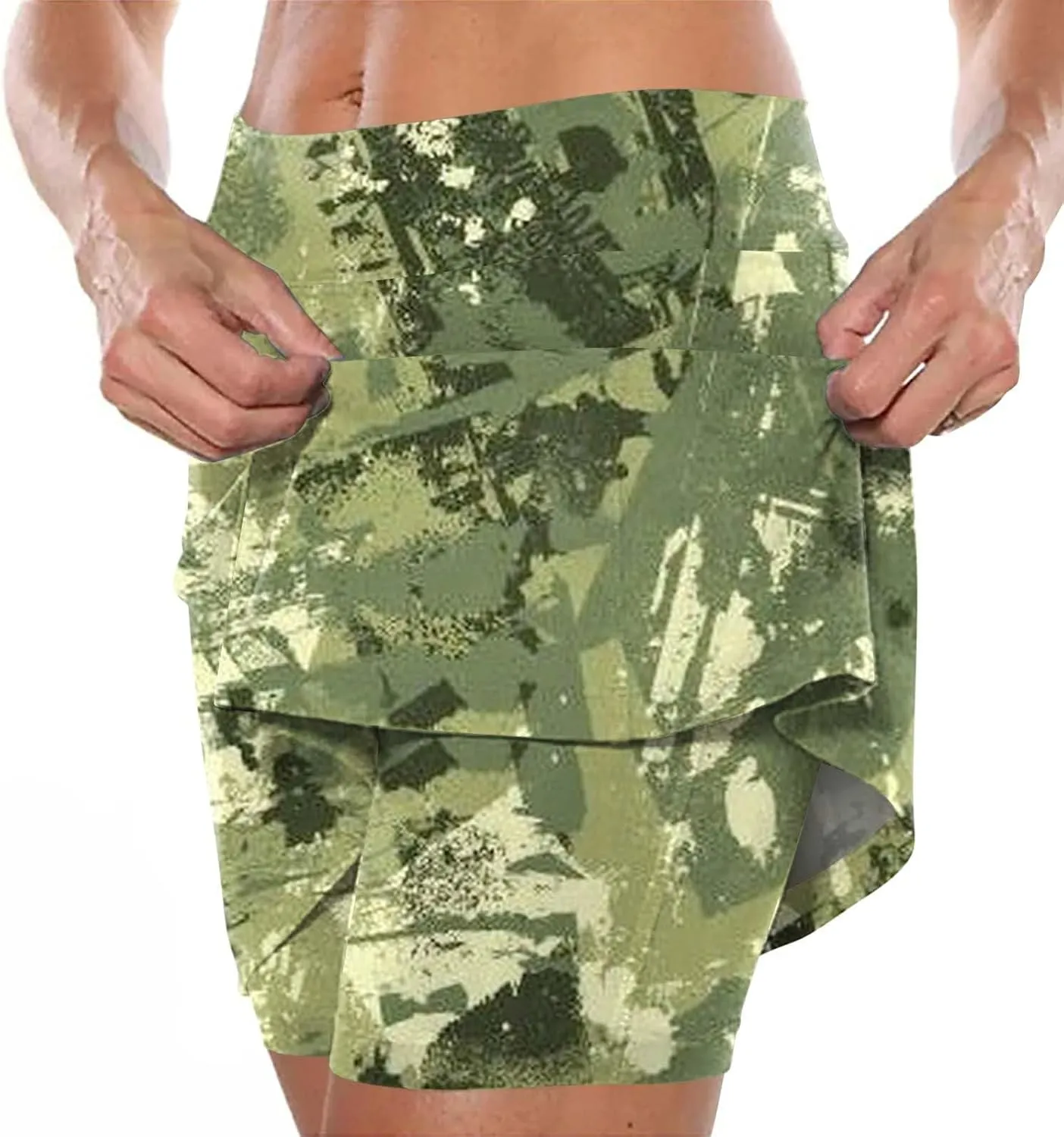 Women's A Line Skort Camo Print Gym Athletic Tennis Stretchy Mini Skirts Comfy Sports Workout Golf 2 in 1 Shorts Underneath