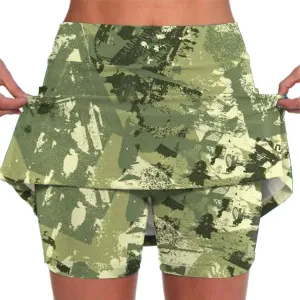 Women's A Line Skort Camo Print Gym Athletic Tennis Stretchy Mini Skirts Comfy Sports Workout Golf 2 in 1 Shorts Underneath