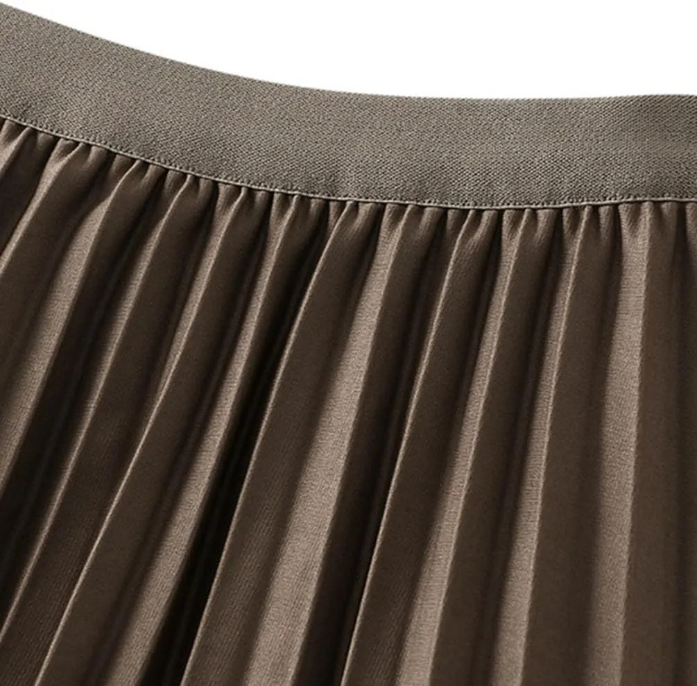 Women's A-line Tulle Skirts Lined Elastic Waist High Waist Skirt Midi Lace Long Pleated Mesh Skirt Reversible Skirt