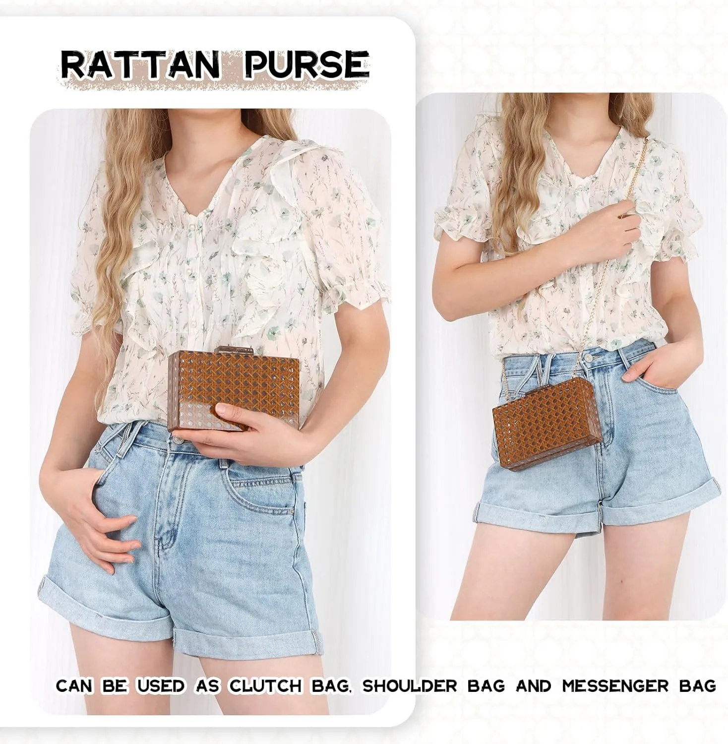 Womens Acrylic Clutch Purse Rattan Handbags Woven Pattern Evening Bag for Party Wedding