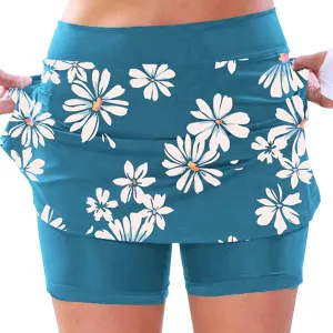 Women's Athletic Skorts Floral Printed Stretch Tummy Control Tight Tennis Skirts 2 in 1 Golf Gym Running Yoga Summer Shorts