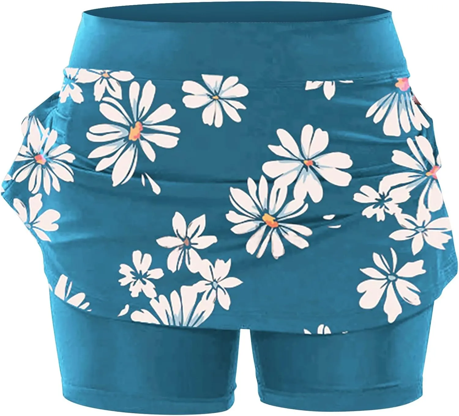Women's Athletic Skorts Floral Printed Stretch Tummy Control Tight Tennis Skirts 2 in 1 Golf Gym Running Yoga Summer Shorts