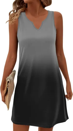 Women's Beach Dresses 2025 Summer V-Neck Sleeveless Tank Mini Sundress, S-3XL