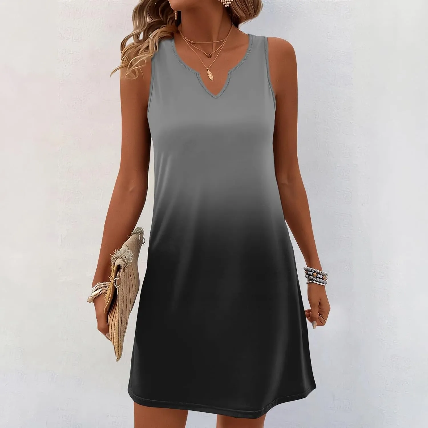 Women's Beach Dresses 2025 Summer V-Neck Sleeveless Tank Mini Sundress, S-3XL