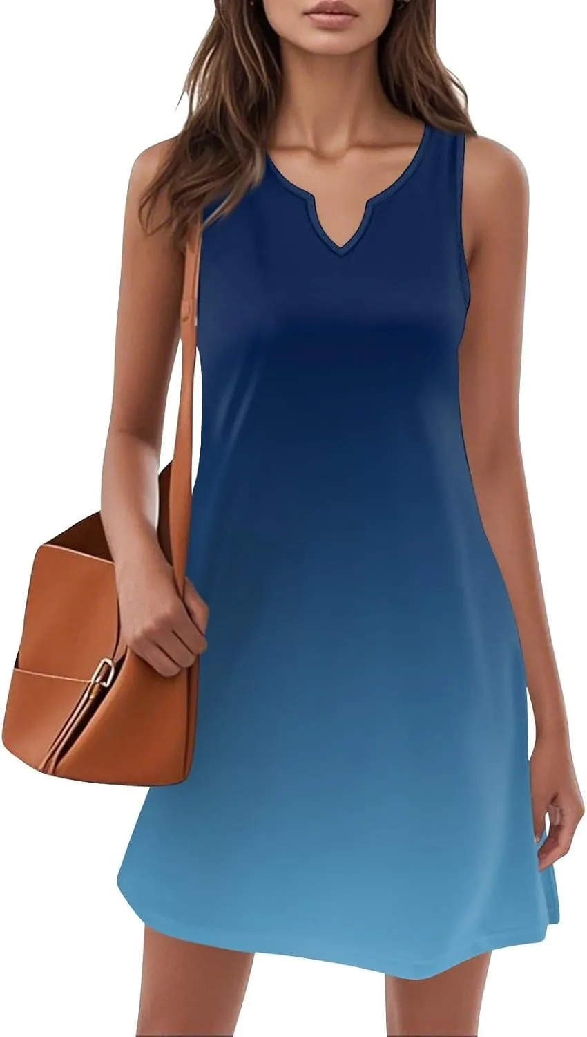 Women's Beach Dresses 2025 Summer V-Neck Sleeveless Tank Mini Sundress, S-3XL