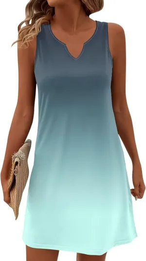 Women's Beach Dresses 2025 Summer V-Neck Sleeveless Tank Mini Sundress, S-3XL