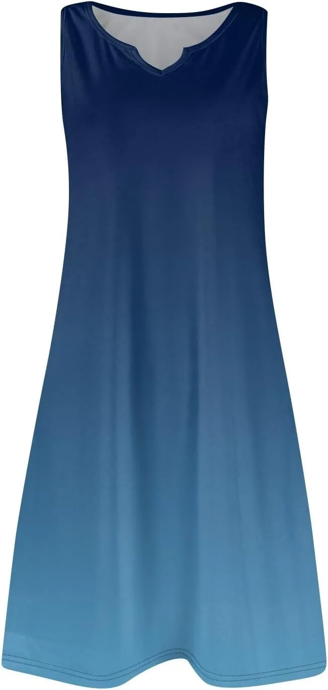 Women's Beach Dresses 2025 Summer V-Neck Sleeveless Tank Mini Sundress, S-3XL