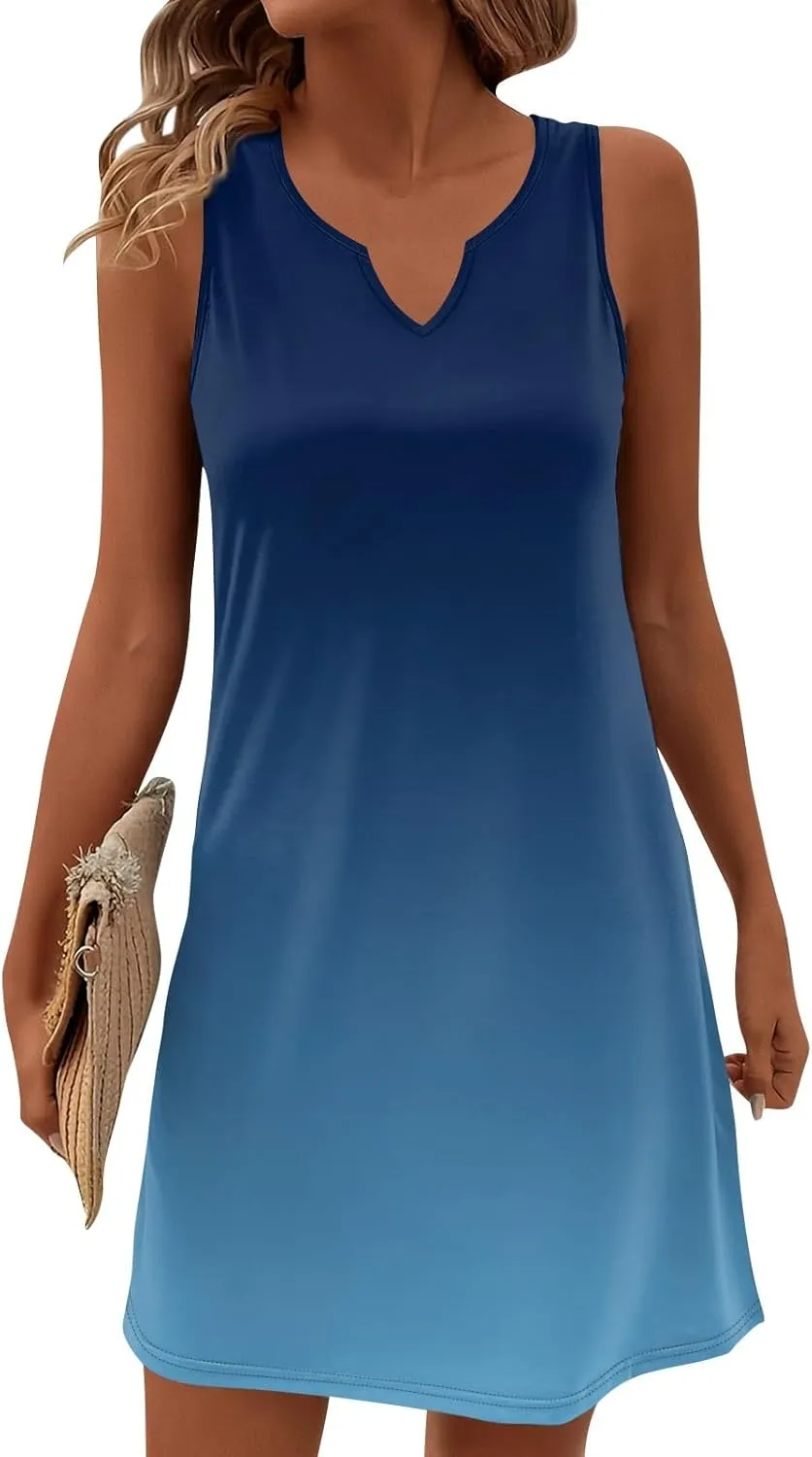 Women's Beach Dresses 2025 Summer V-Neck Sleeveless Tank Mini Sundress, S-3XL