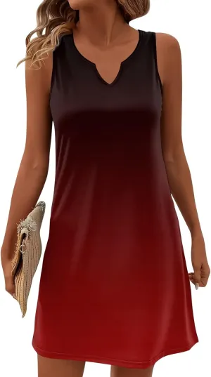 Women's Beach Dresses 2025 Summer V-Neck Sleeveless Tank Mini Sundress, S-3XL
