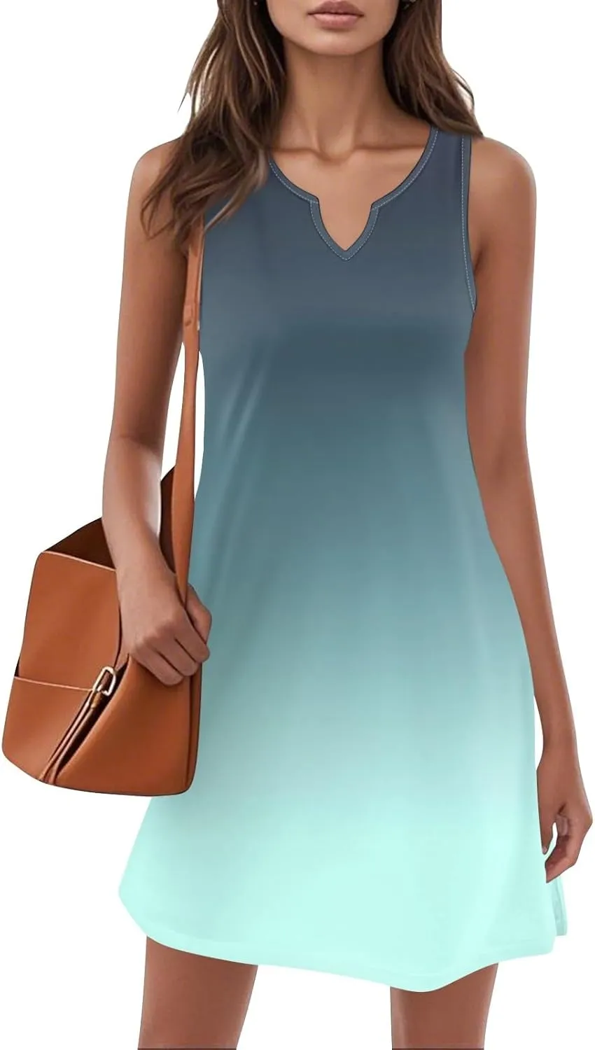 Women's Beach Dresses 2025 Summer V-Neck Sleeveless Tank Mini Sundress, S-3XL