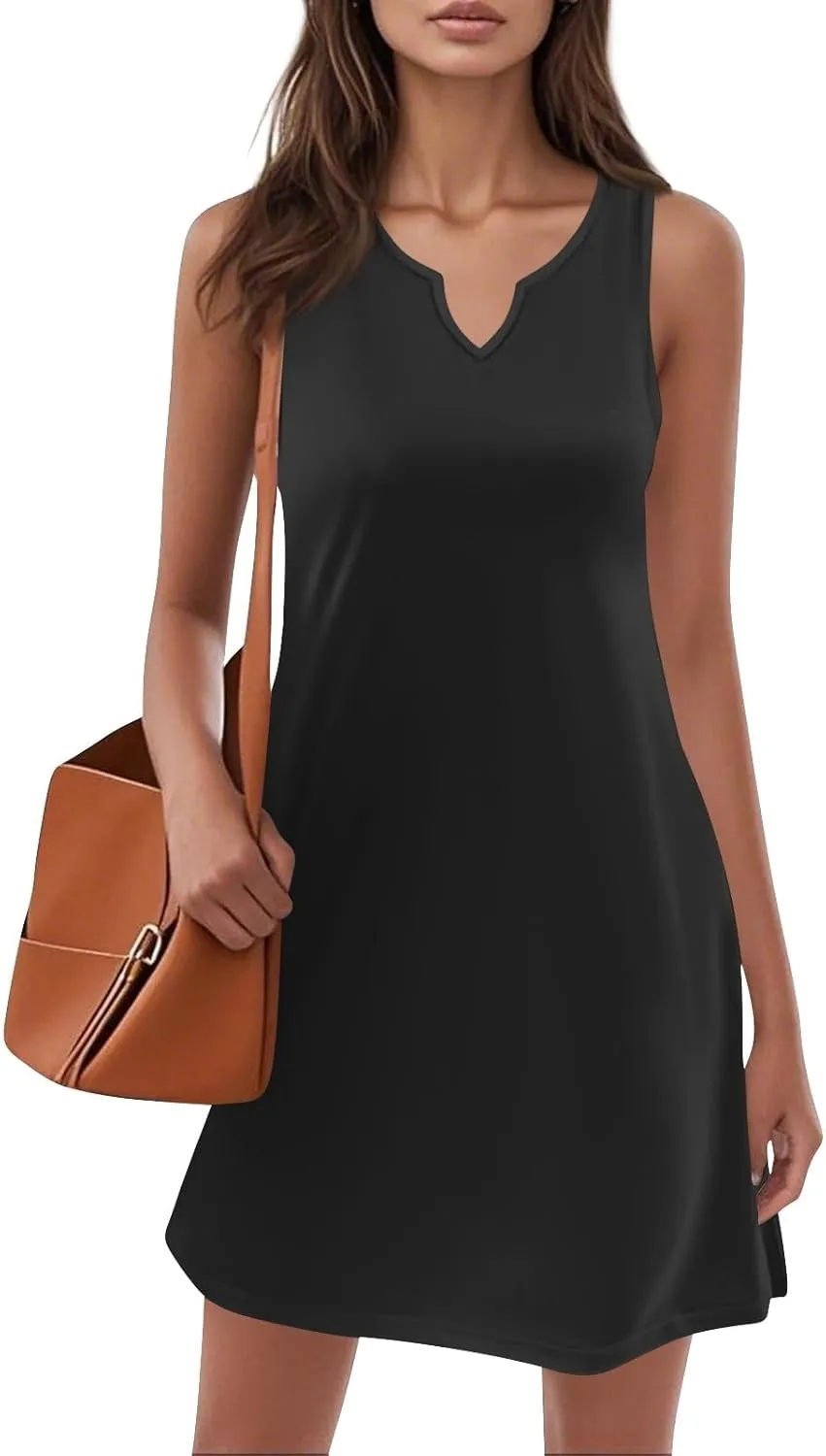Women's Beach Dresses 2025 Summer V-Neck Sleeveless Tank Mini Sundress, S-3XL