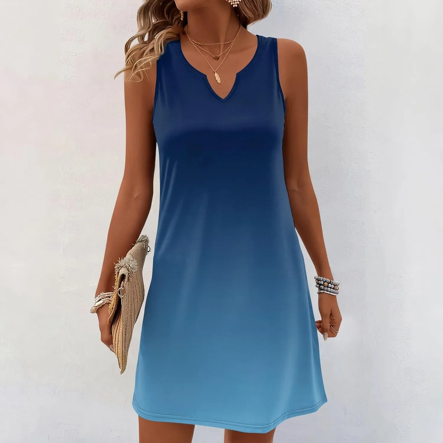 Women's Beach Dresses 2025 Summer V-Neck Sleeveless Tank Mini Sundress, S-3XL