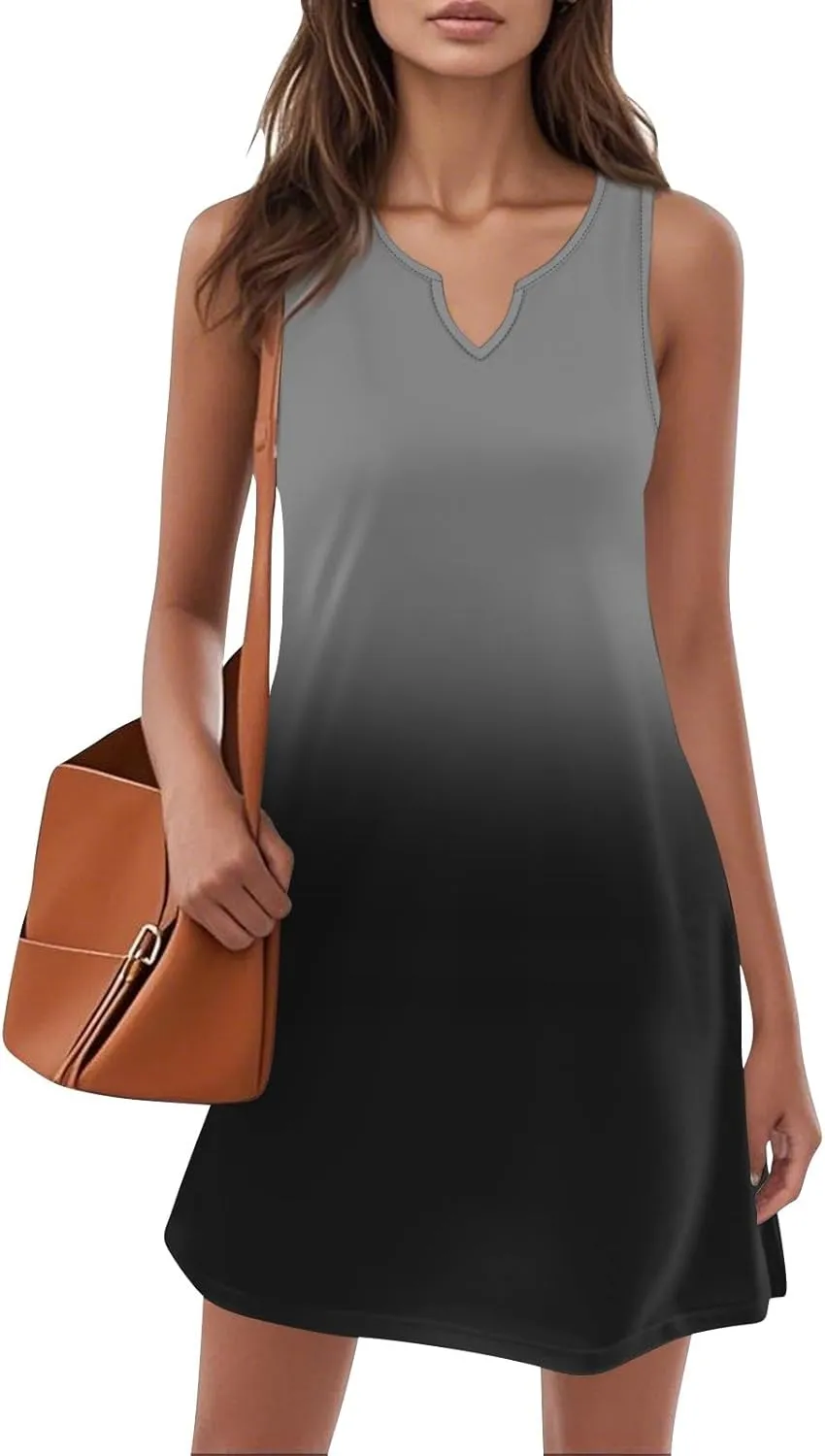 Women's Beach Dresses 2025 Summer V-Neck Sleeveless Tank Mini Sundress, S-3XL