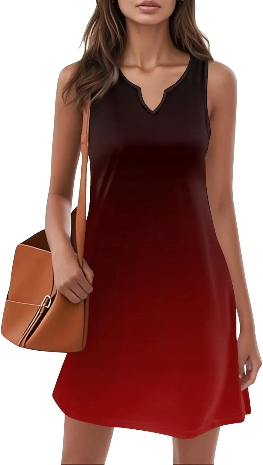 Women's Beach Dresses 2025 Summer V-Neck Sleeveless Tank Mini Sundress, S-3XL