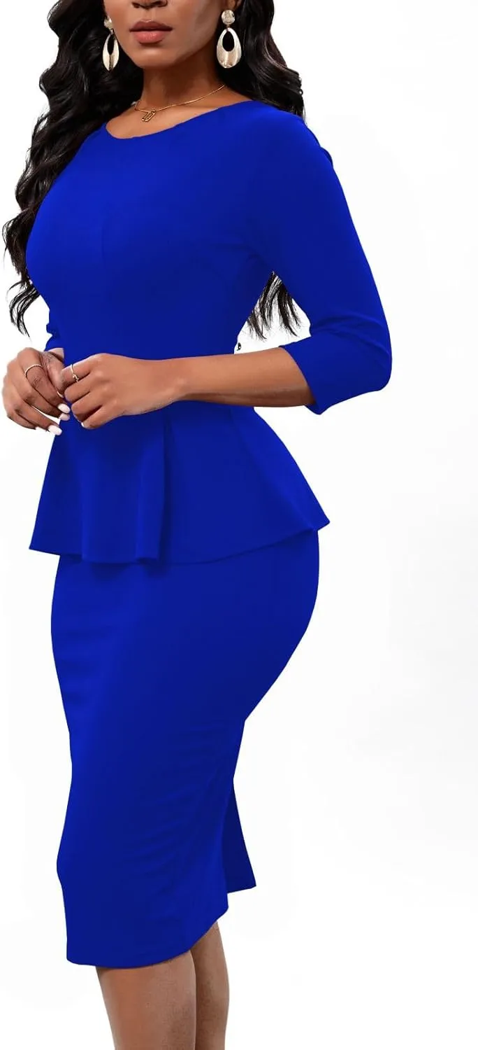 Women's Bodycon Pencil Dress Church Teacher Office Modest Business Wear to Work Sheath Suiting Dresses