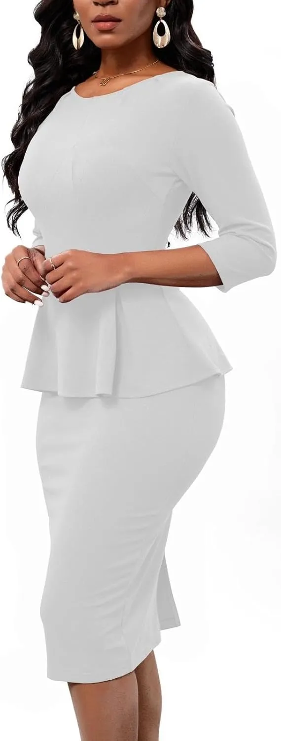 Women's Bodycon Pencil Dress Church Teacher Office Modest Business Wear to Work Sheath Suiting Dresses