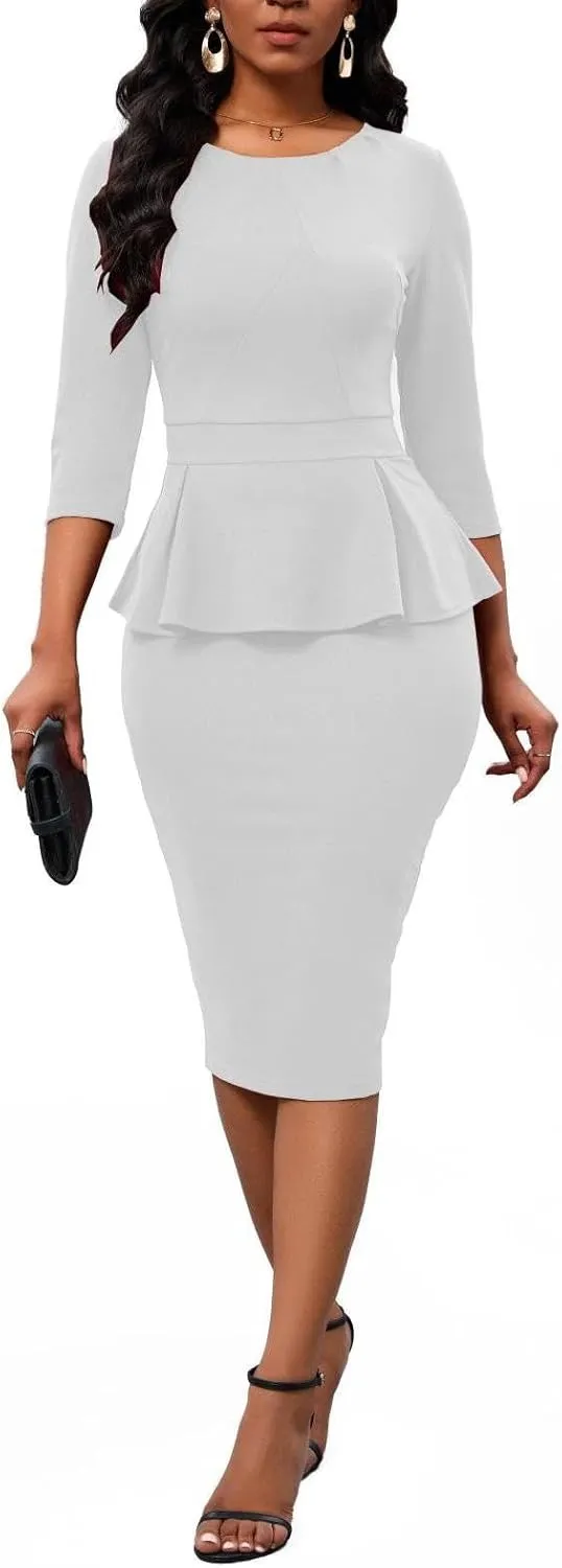 Women's Bodycon Pencil Dress Church Teacher Office Modest Business Wear to Work Sheath Suiting Dresses