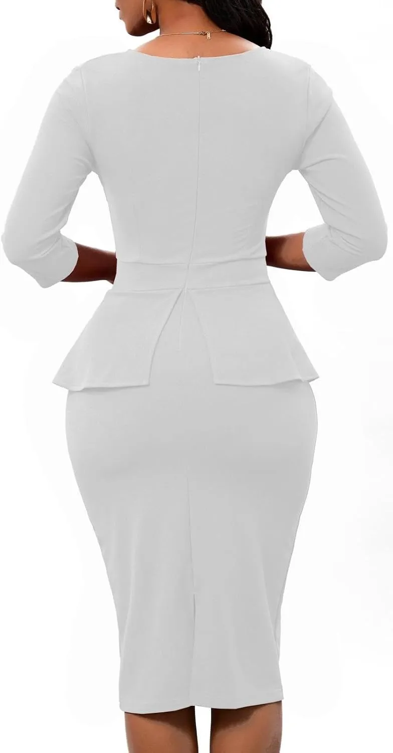 Women's Bodycon Pencil Dress Church Teacher Office Modest Business Wear to Work Sheath Suiting Dresses