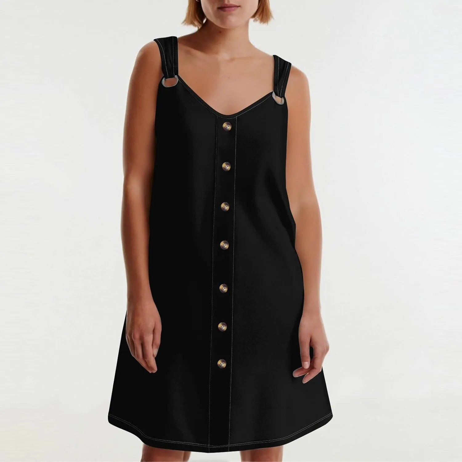 Women's Boho Summer Dresses 2025 Solid V Neck Button Down Sleeveless Tank Sundress with Pockets Mini Dresses, S-3XL