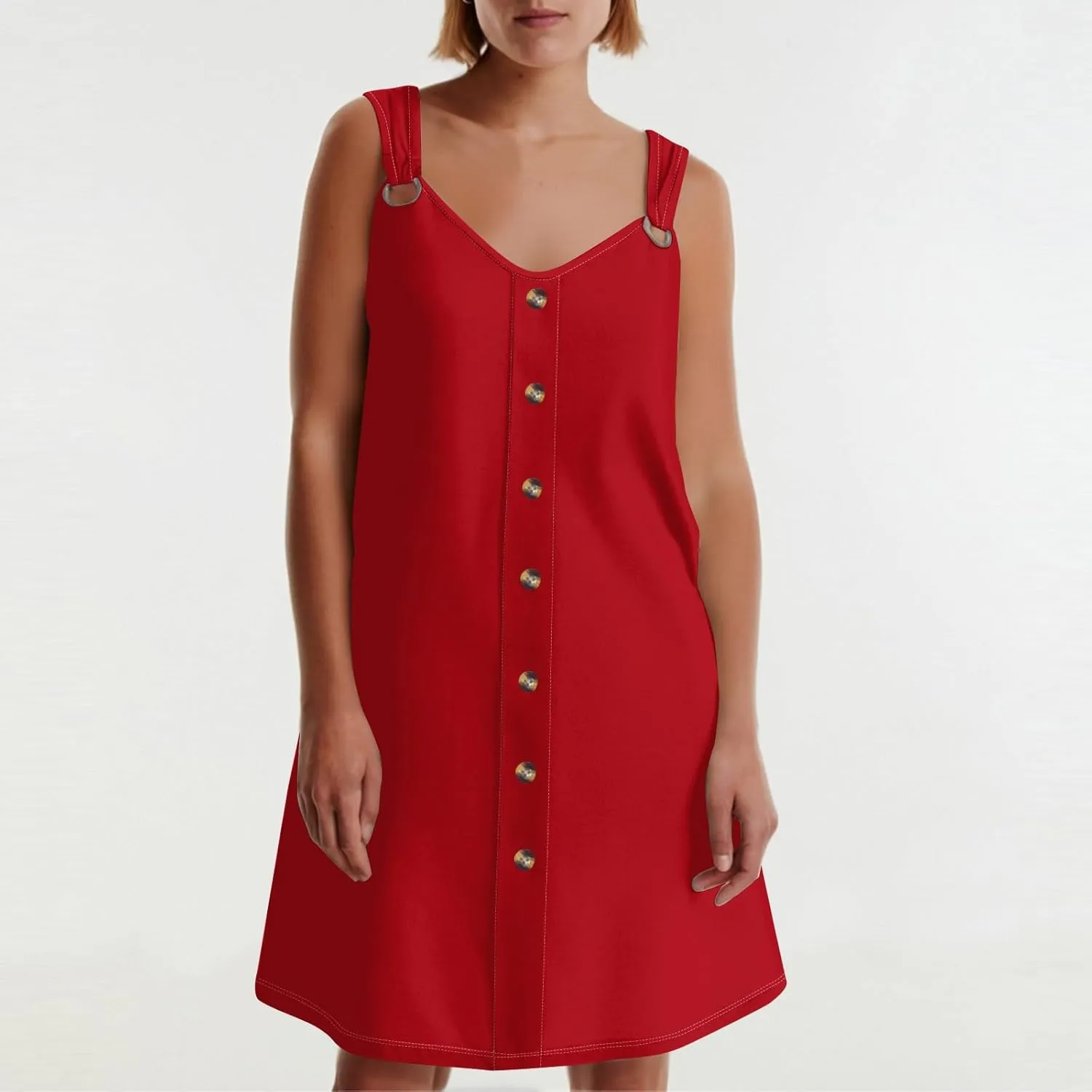 Women's Boho Summer Dresses 2025 Solid V Neck Button Down Sleeveless Tank Sundress with Pockets Mini Dresses, S-3XL