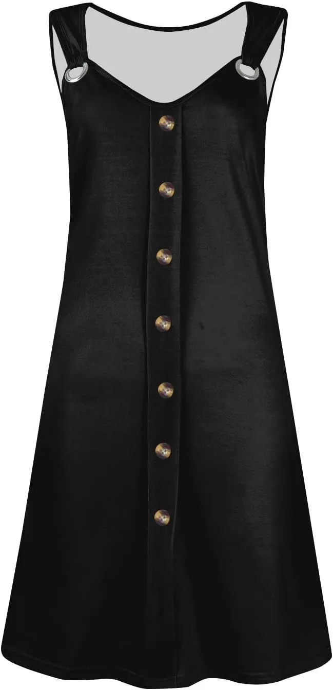 Women's Boho Summer Dresses 2025 Solid V Neck Button Down Sleeveless Tank Sundress with Pockets Mini Dresses, S-3XL