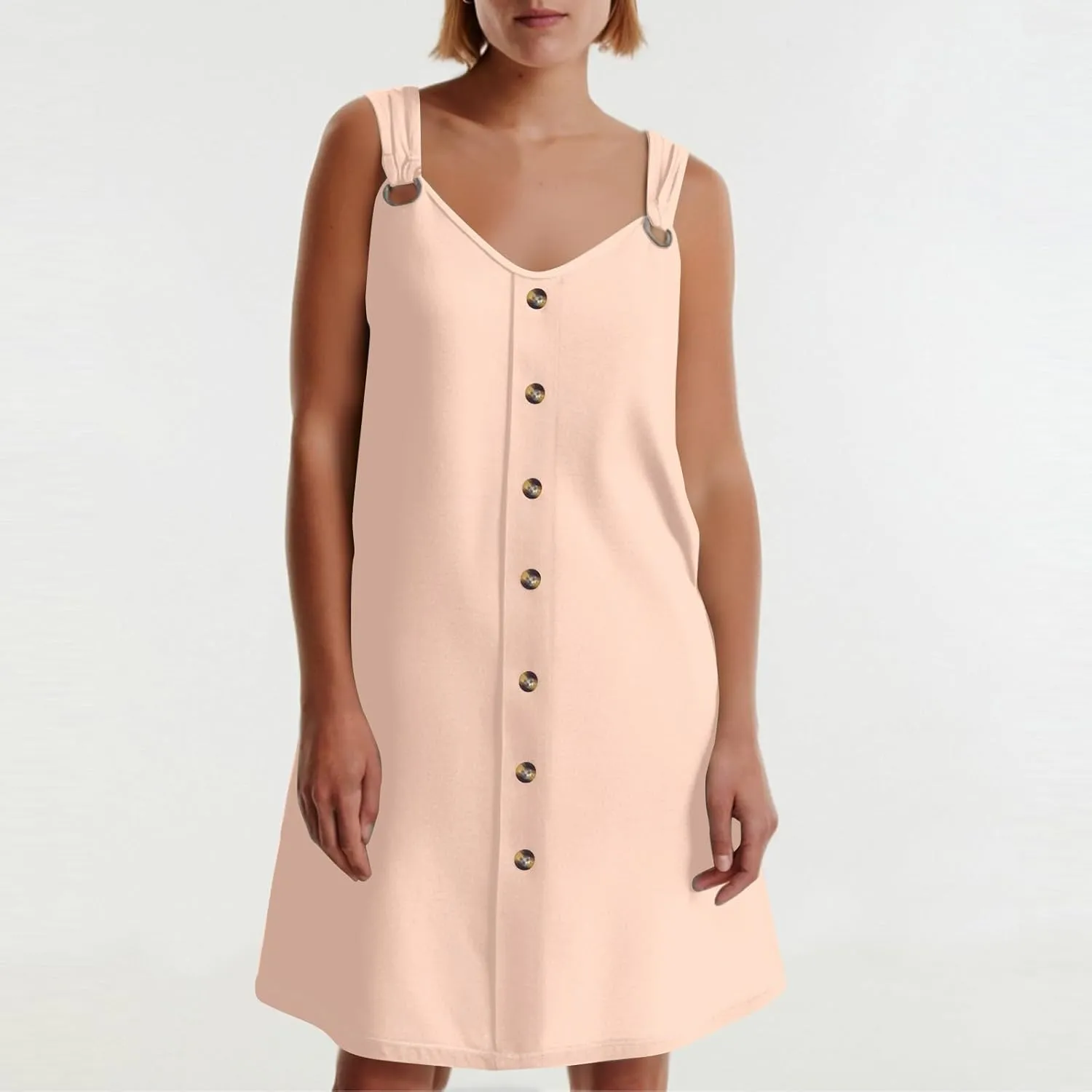 Women's Boho Summer Dresses 2025 Solid V Neck Button Down Sleeveless Tank Sundress with Pockets Mini Dresses, S-3XL