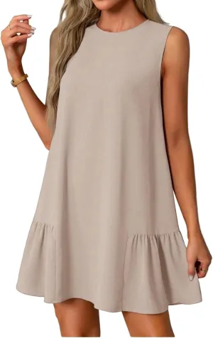 Women's Casual Dresses 2025 Sleeveless Round Neck Tank Ruffle Loose Mini Sundresses, S-2XL