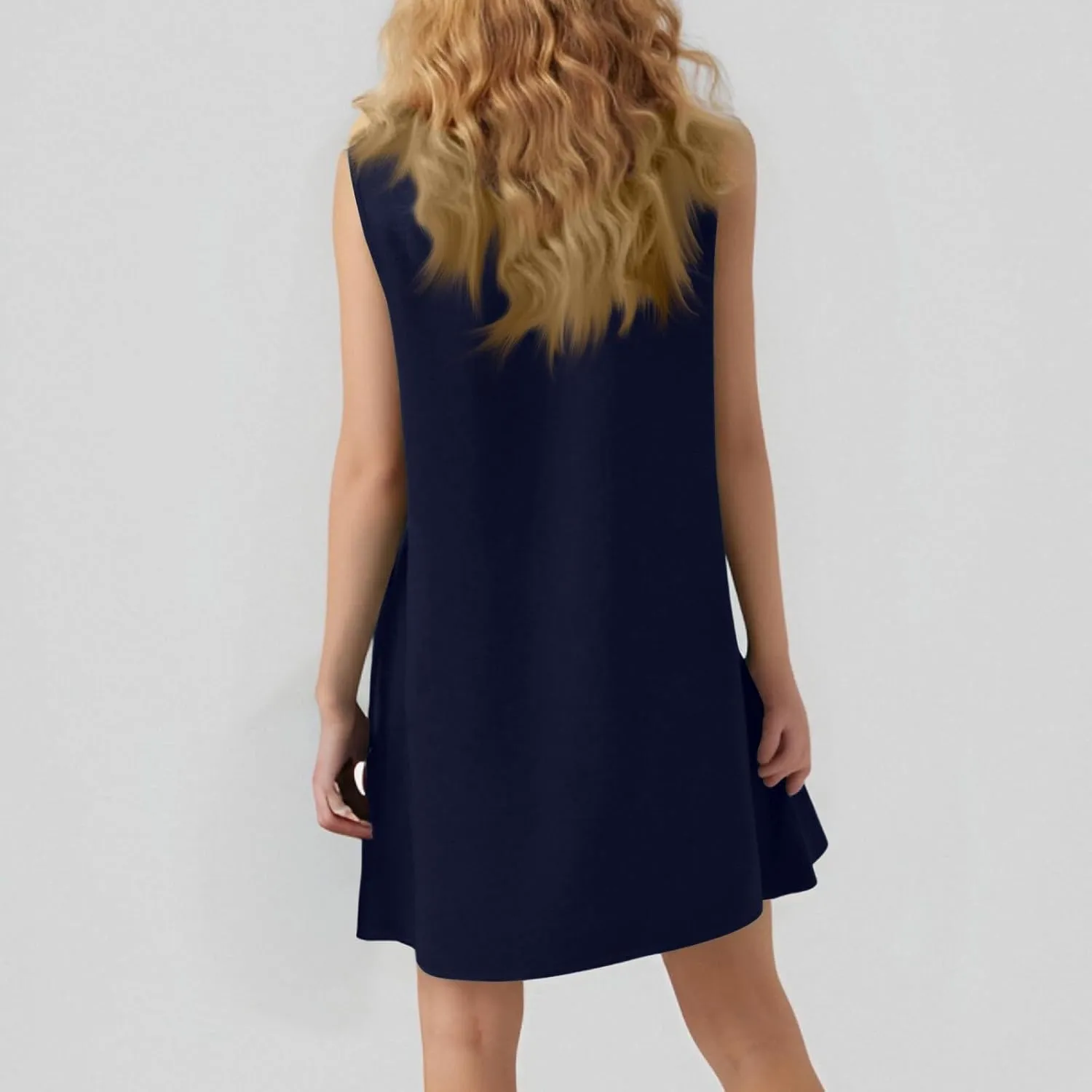 Women's Casual Dresses 2025 Sleeveless Round Neck Tank Ruffle Loose Mini Sundresses, S-2XL