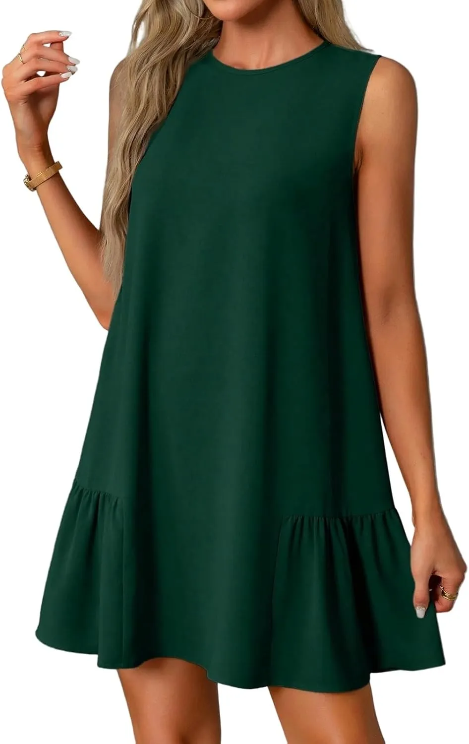 Women's Casual Dresses 2025 Sleeveless Round Neck Tank Ruffle Loose Mini Sundresses, S-2XL
