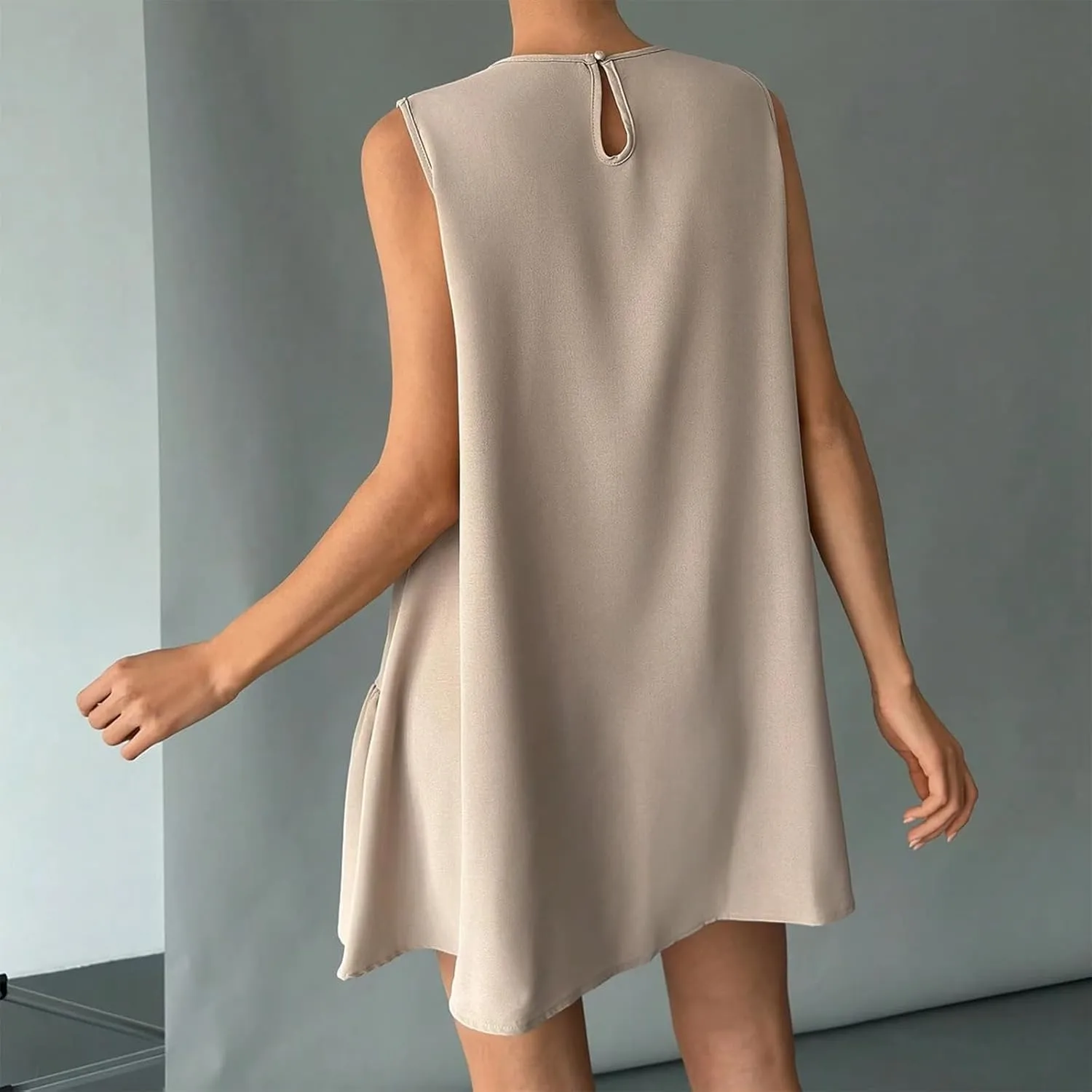 Women's Casual Dresses 2025 Sleeveless Round Neck Tank Ruffle Loose Mini Sundresses, S-2XL
