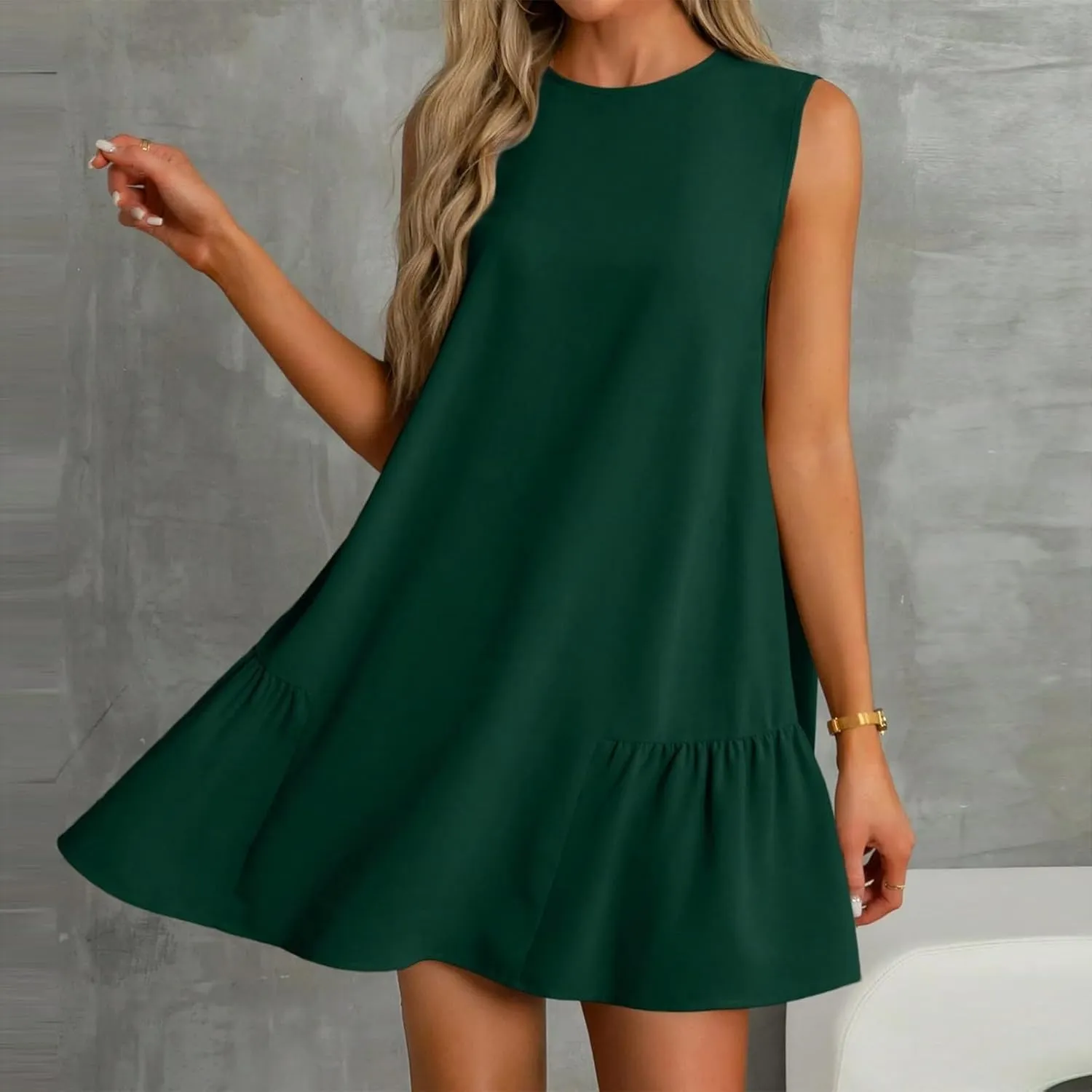Women's Casual Dresses 2025 Sleeveless Round Neck Tank Ruffle Loose Mini Sundresses, S-2XL