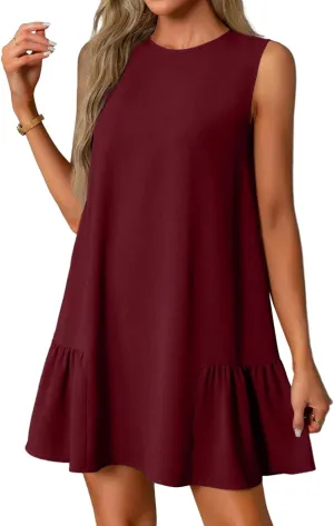 Women's Casual Dresses 2025 Sleeveless Round Neck Tank Ruffle Loose Mini Sundresses, S-2XL