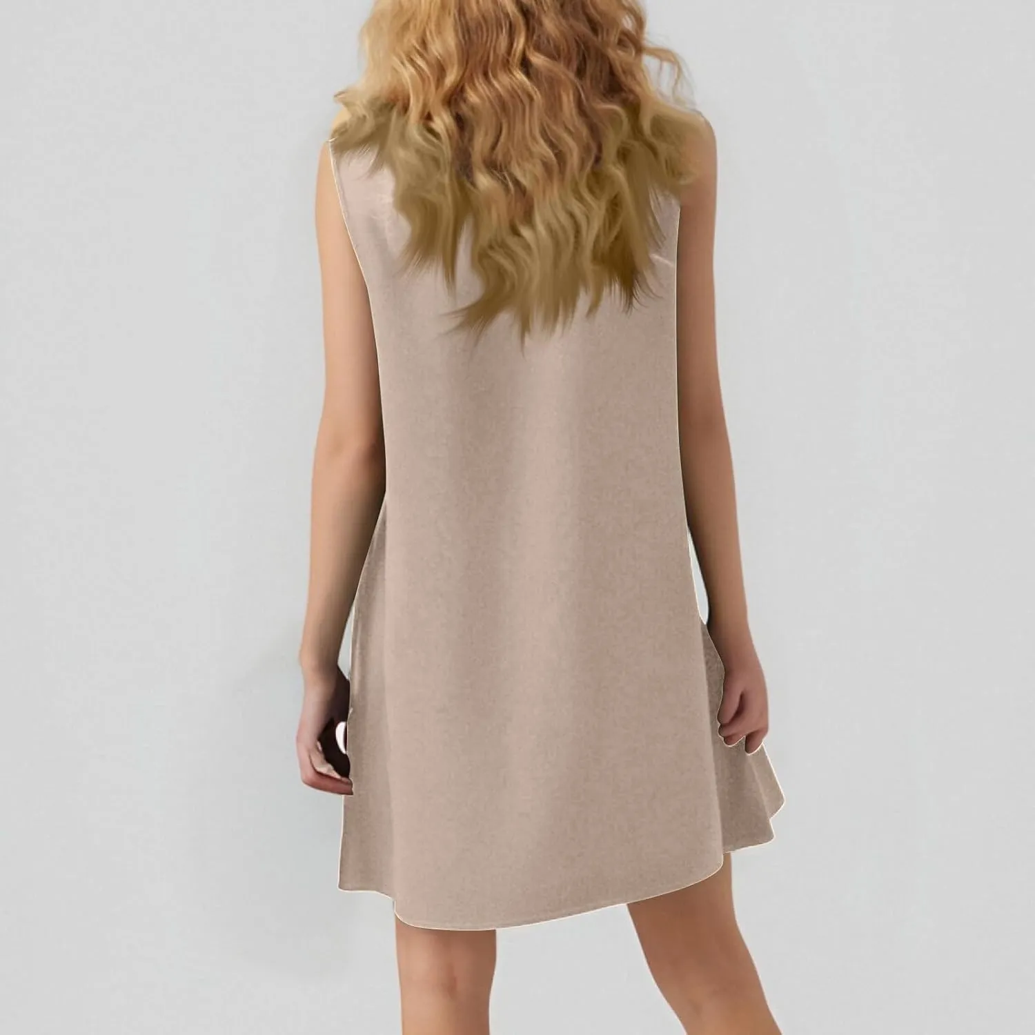 Women's Casual Dresses 2025 Sleeveless Round Neck Tank Ruffle Loose Mini Sundresses, S-2XL