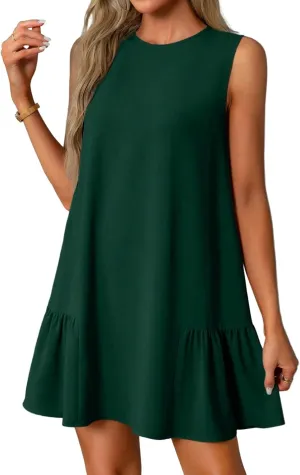 Women's Casual Dresses 2025 Sleeveless Round Neck Tank Ruffle Loose Mini Sundresses, S-2XL