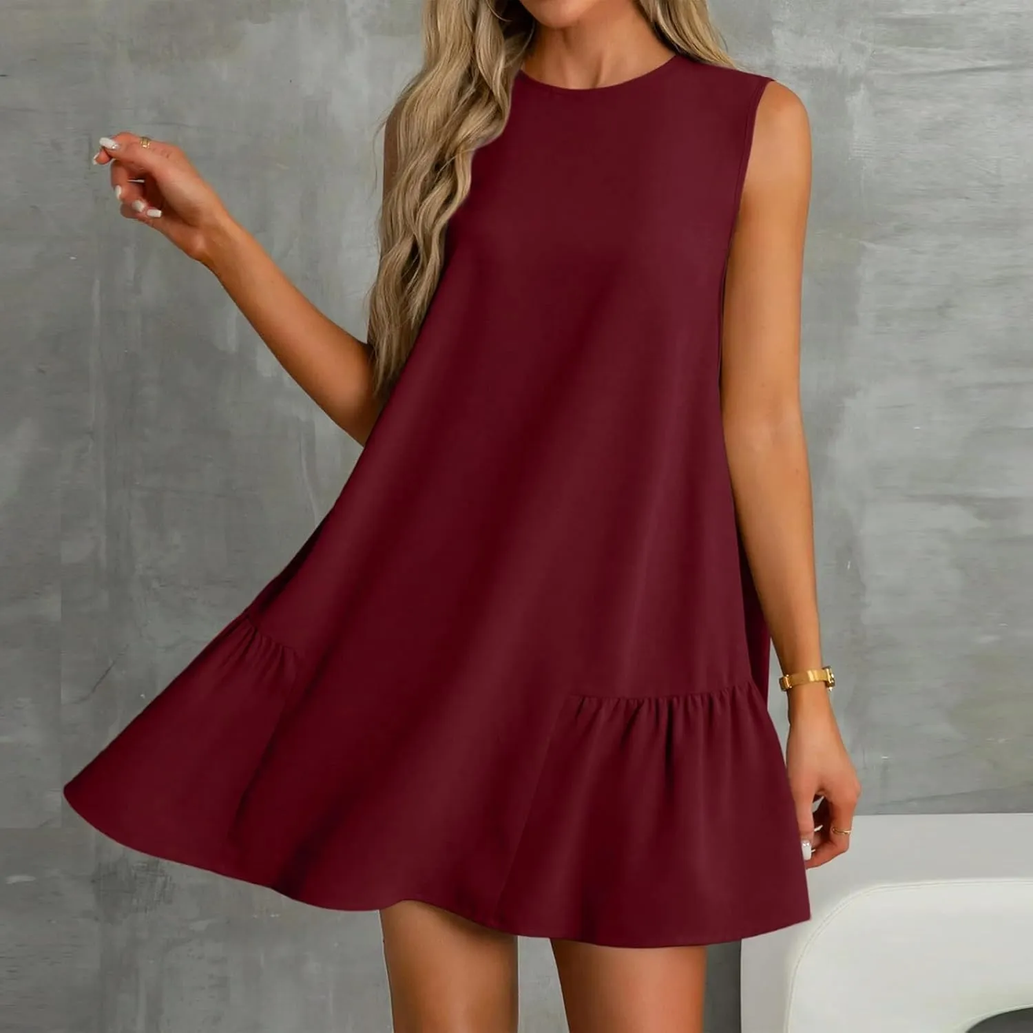 Women's Casual Dresses 2025 Sleeveless Round Neck Tank Ruffle Loose Mini Sundresses, S-2XL