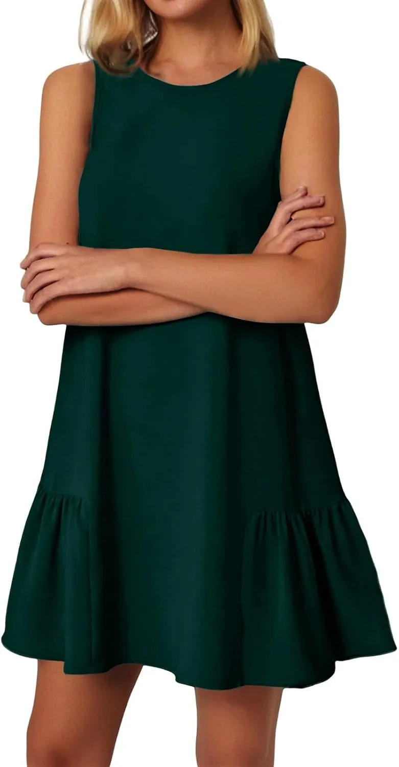 Women's Casual Dresses 2025 Sleeveless Round Neck Tank Ruffle Loose Mini Sundresses, S-2XL