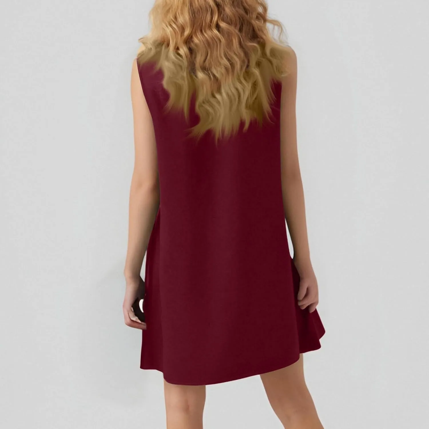 Women's Casual Dresses 2025 Sleeveless Round Neck Tank Ruffle Loose Mini Sundresses, S-2XL