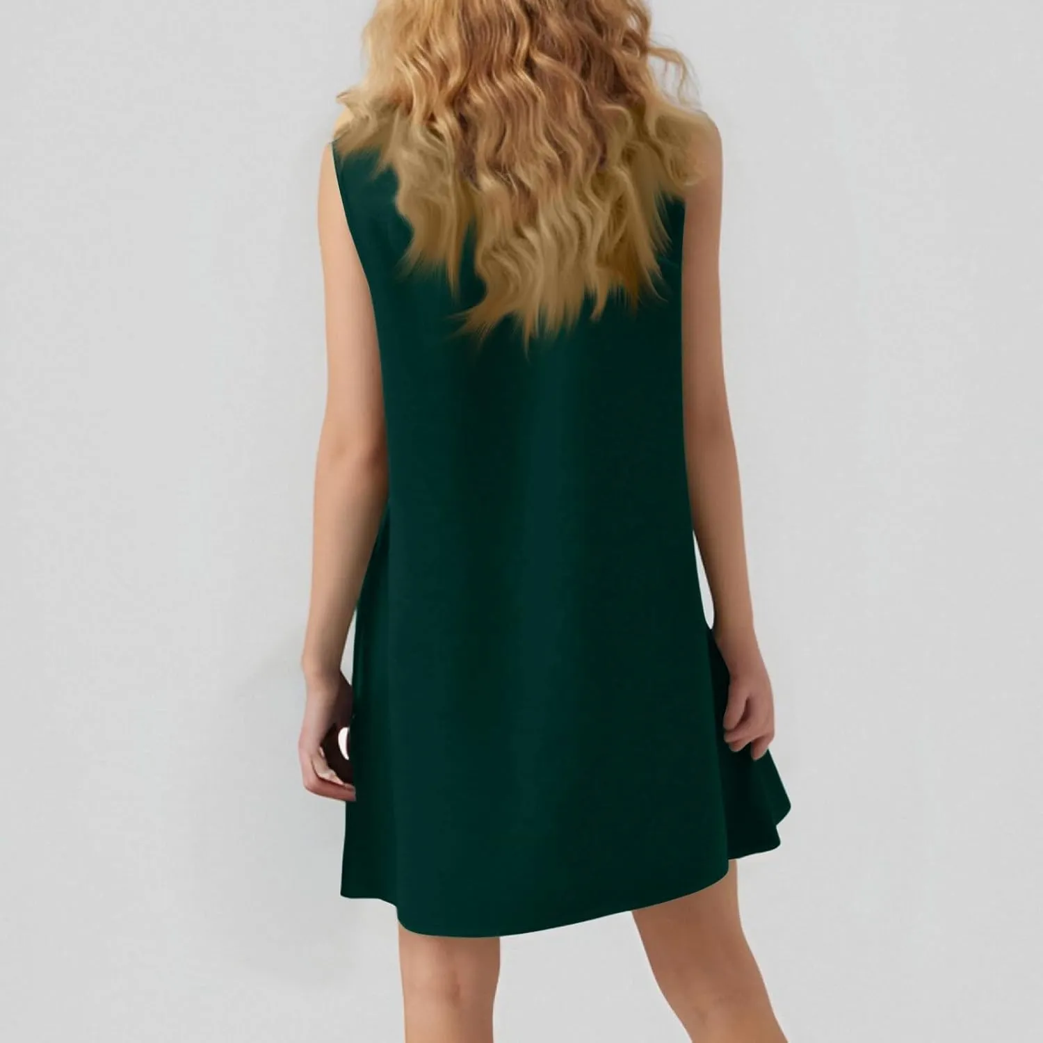 Women's Casual Dresses 2025 Sleeveless Round Neck Tank Ruffle Loose Mini Sundresses, S-2XL