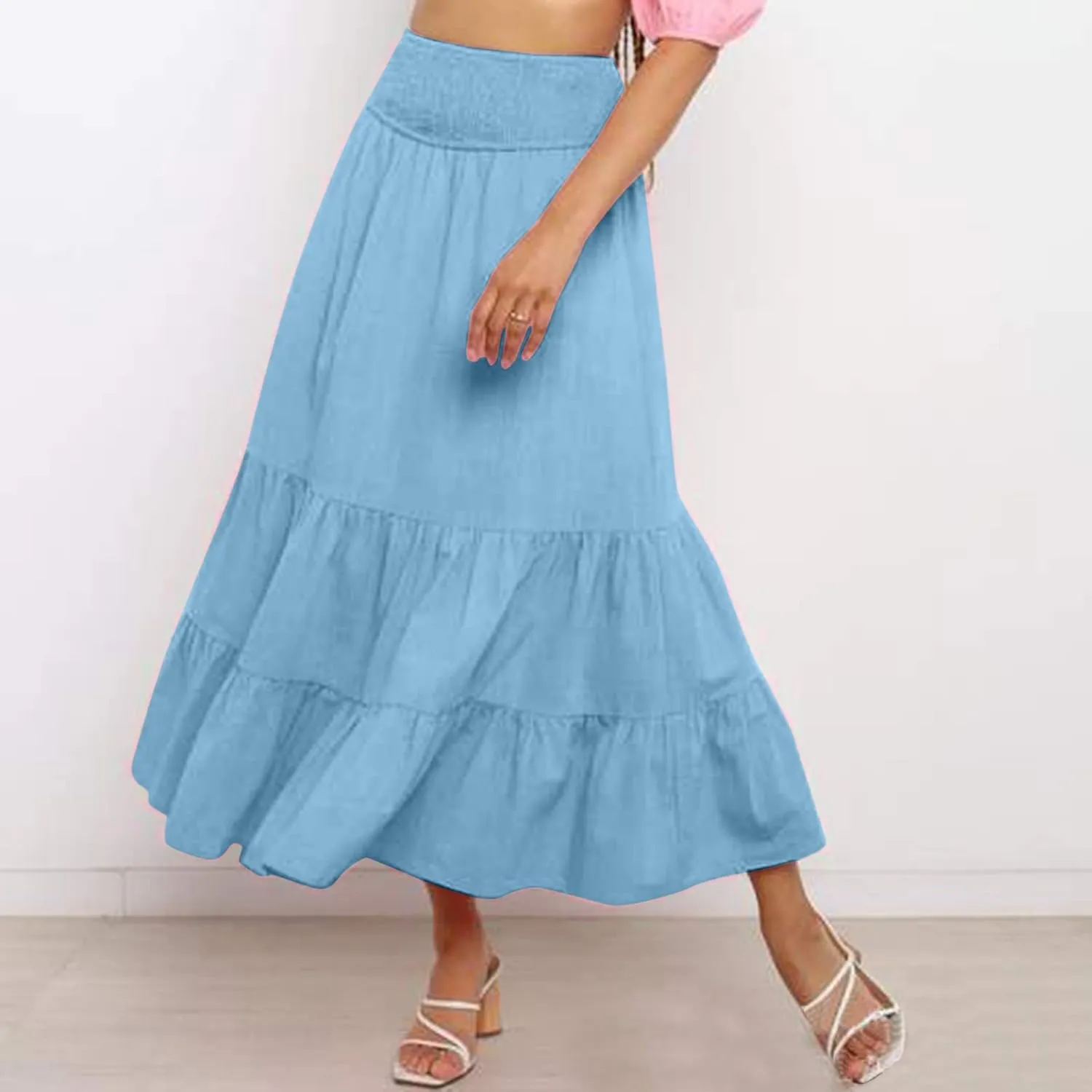 Womens Casual Fashion Stretch Skirt Womens Skirts Pleated A-Line Swing Skirt Vintage Irregular Midi Skirts