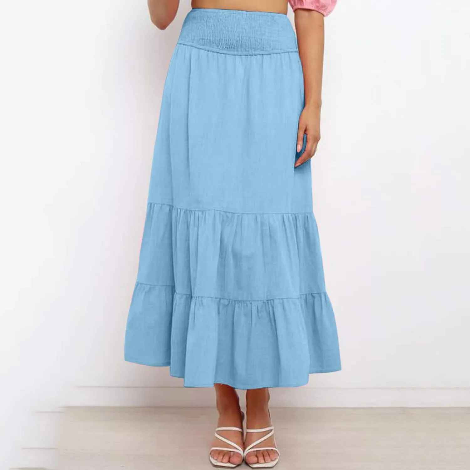 Womens Casual Fashion Stretch Skirt Womens Skirts Pleated A-Line Swing Skirt Vintage Irregular Midi Skirts
