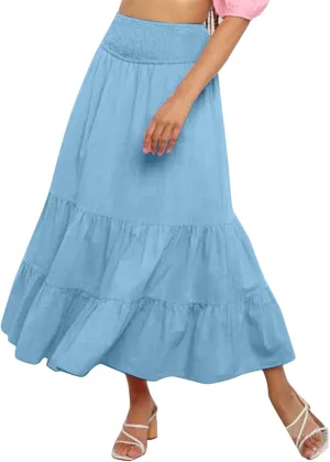 Womens Casual Fashion Stretch Skirt Womens Skirts Pleated A-Line Swing Skirt Vintage Irregular Midi Skirts