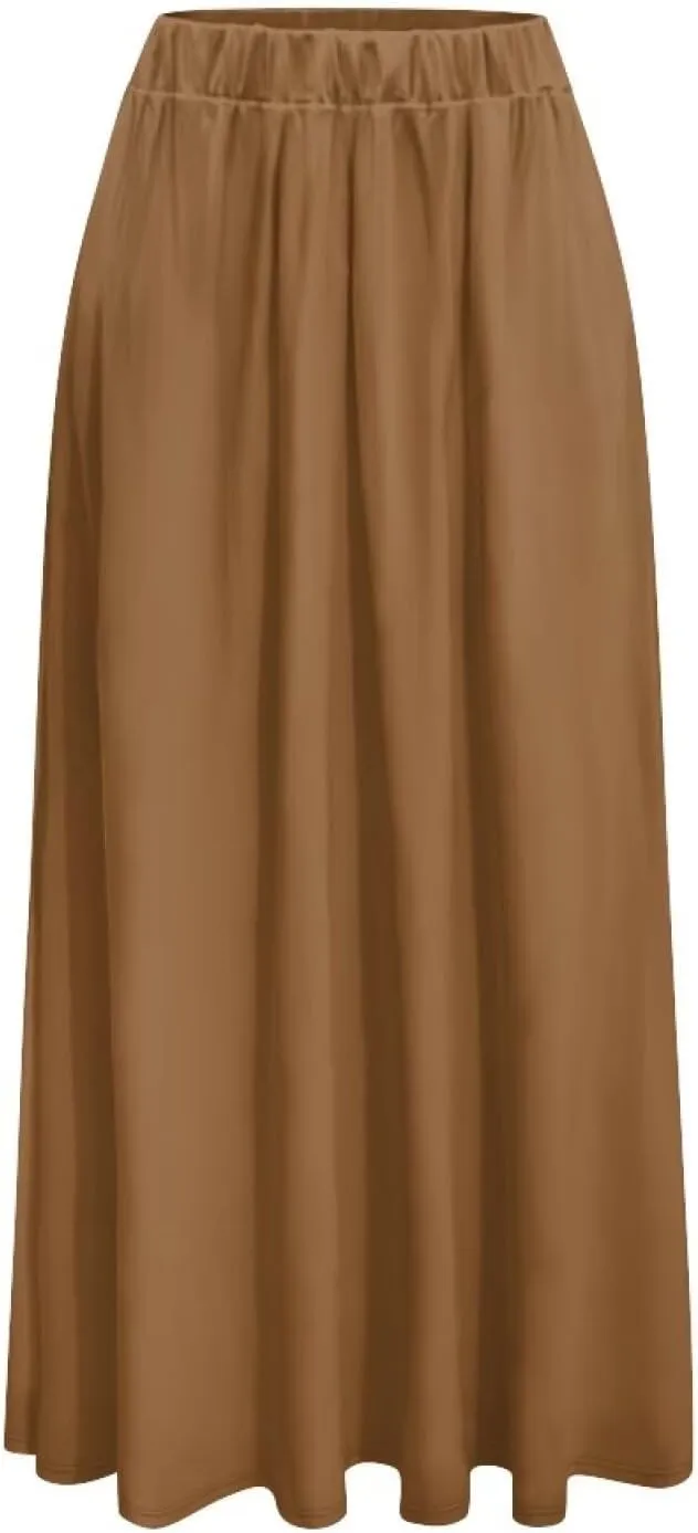 Womens Casual High Waist Skirt Elastic Ankle Length Summer Long Maxi Skirts Dress with Pockets Size S-2XL
