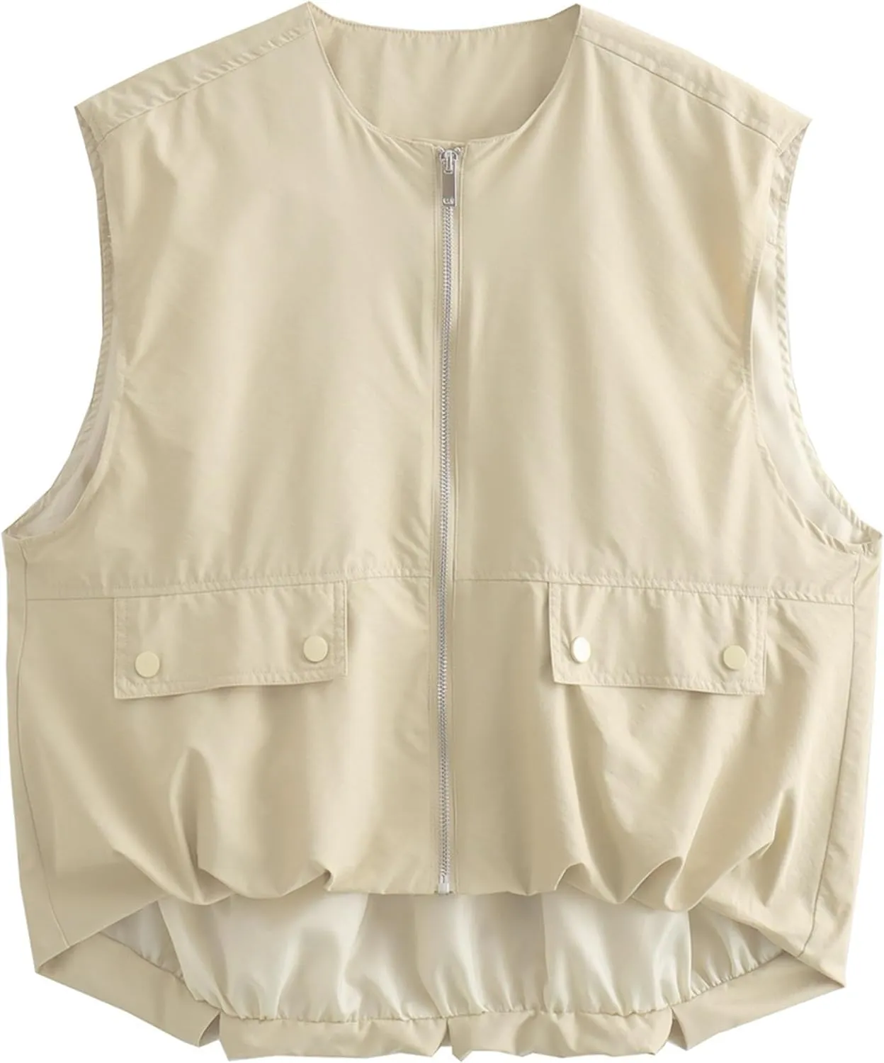 Womens Casual Zip Up Cargo Vest Top Oversized Lightweight Ruched Hem Sleeveless Blazer Jackets Vest Tops