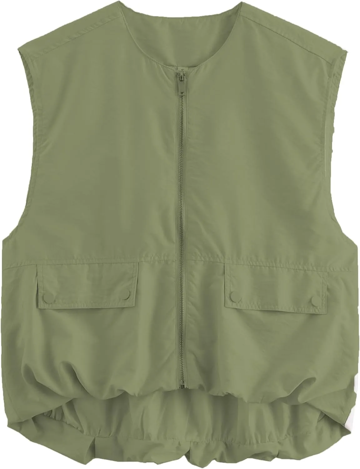 Womens Casual Zip Up Cargo Vest Top Oversized Lightweight Ruched Hem Sleeveless Blazer Jackets Vest Tops
